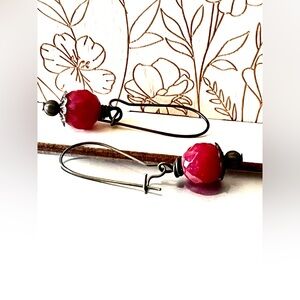 Apple Red Drop Beaded Earrings